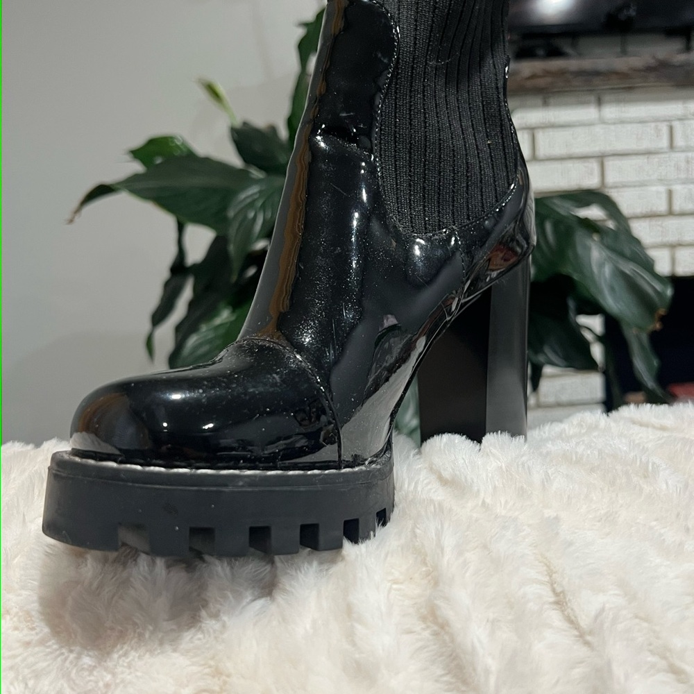 Black Patent Lug-Sole Platform Ankle Boots